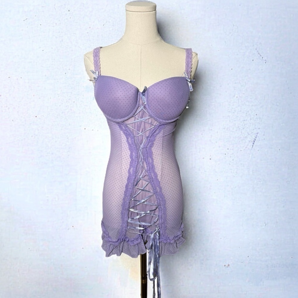Lilac lace up  babydoll slip M Fairy/Cottagecore
